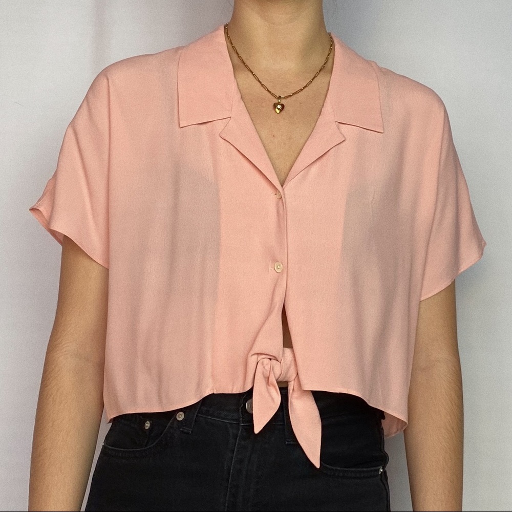 Aritzia Wildred pink tie-front blouse